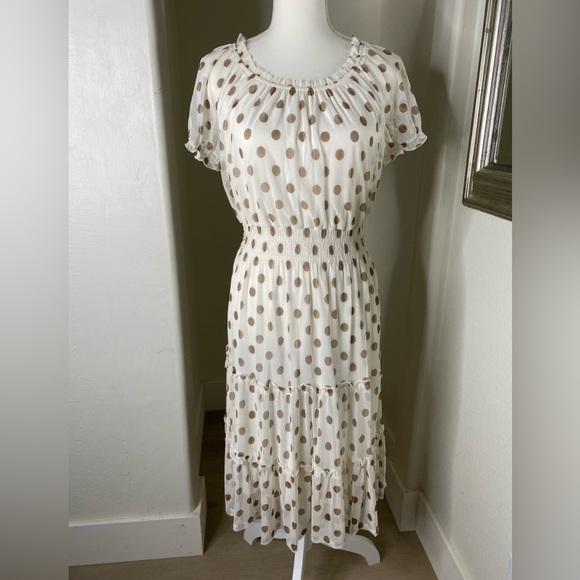 Dresses & Skirts - Cream dress with  Polka dots in dark tan